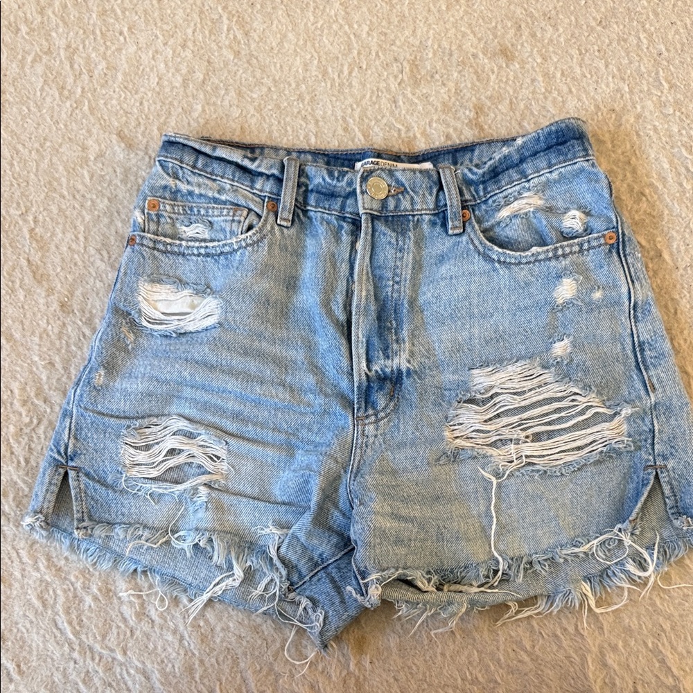 Garage Light Blue Distressed Denim Shorts